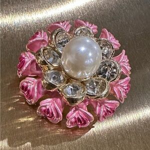 Floral Brooch with Pearl and Gold Accents
